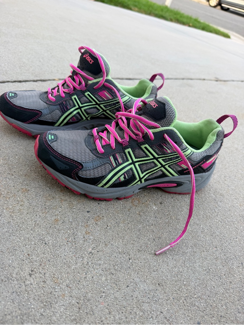 Women's Asics Gel-Venture 5 Athletic Training Shoe Gray Green Pink Bl Sz9